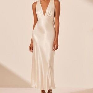 Shona Joy - La Lune Plunged Cross Back Midi Dress in creme